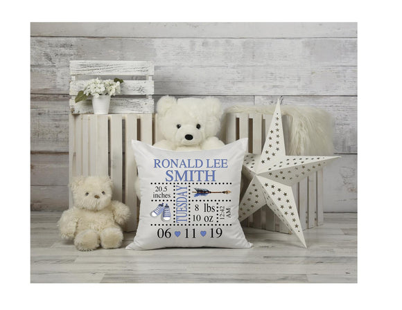Personalized Blue Tennis Shoe Birth Stats Pillow